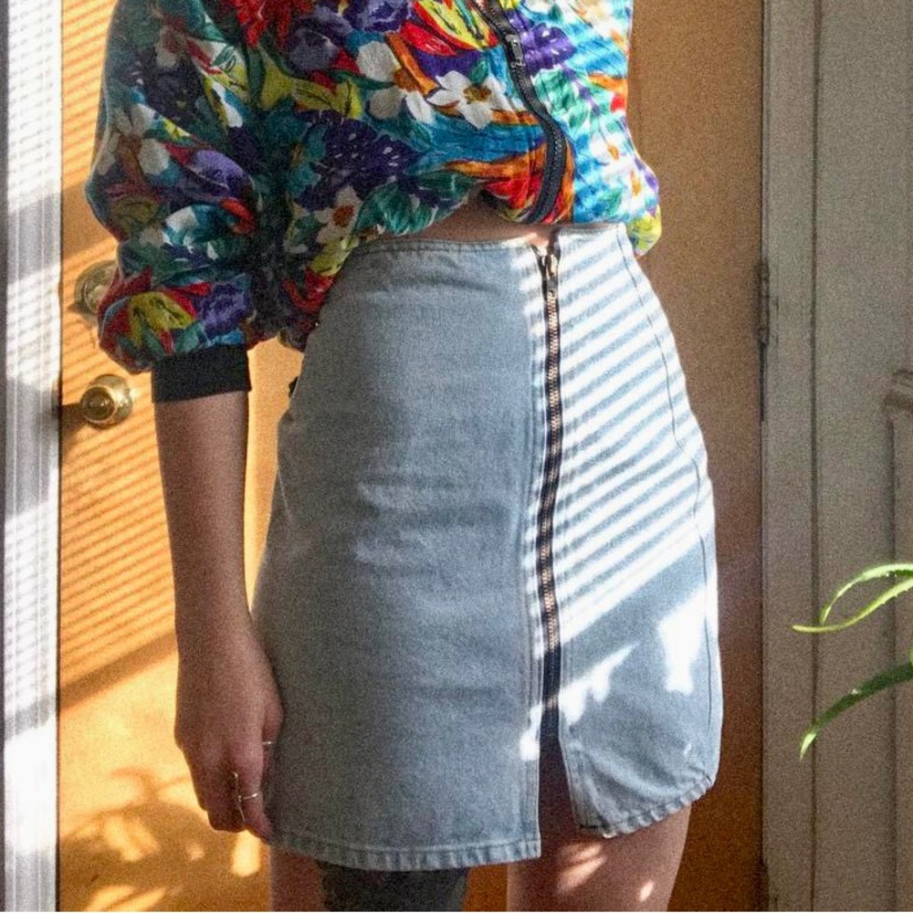 Vintage 80s Armani Full Zip Denim Mini Skirt